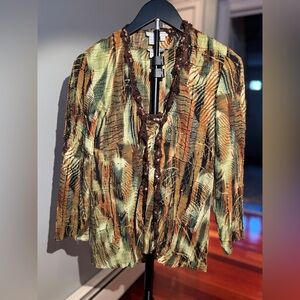 Alberto Makali Women's  Med Crinkle Patterned Cardigan Set crochet beaded VTG